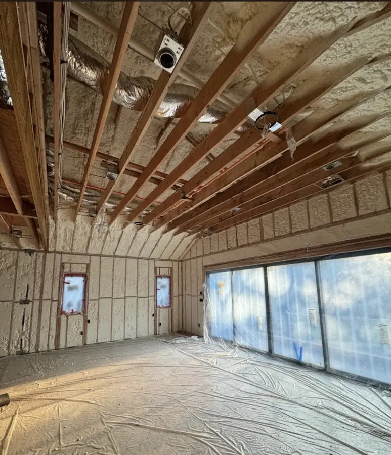 Interior walls and ceiling insulated with spray foam during new construction in Easley